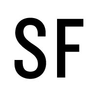Text, Capitalized SF in black text on a white background. 