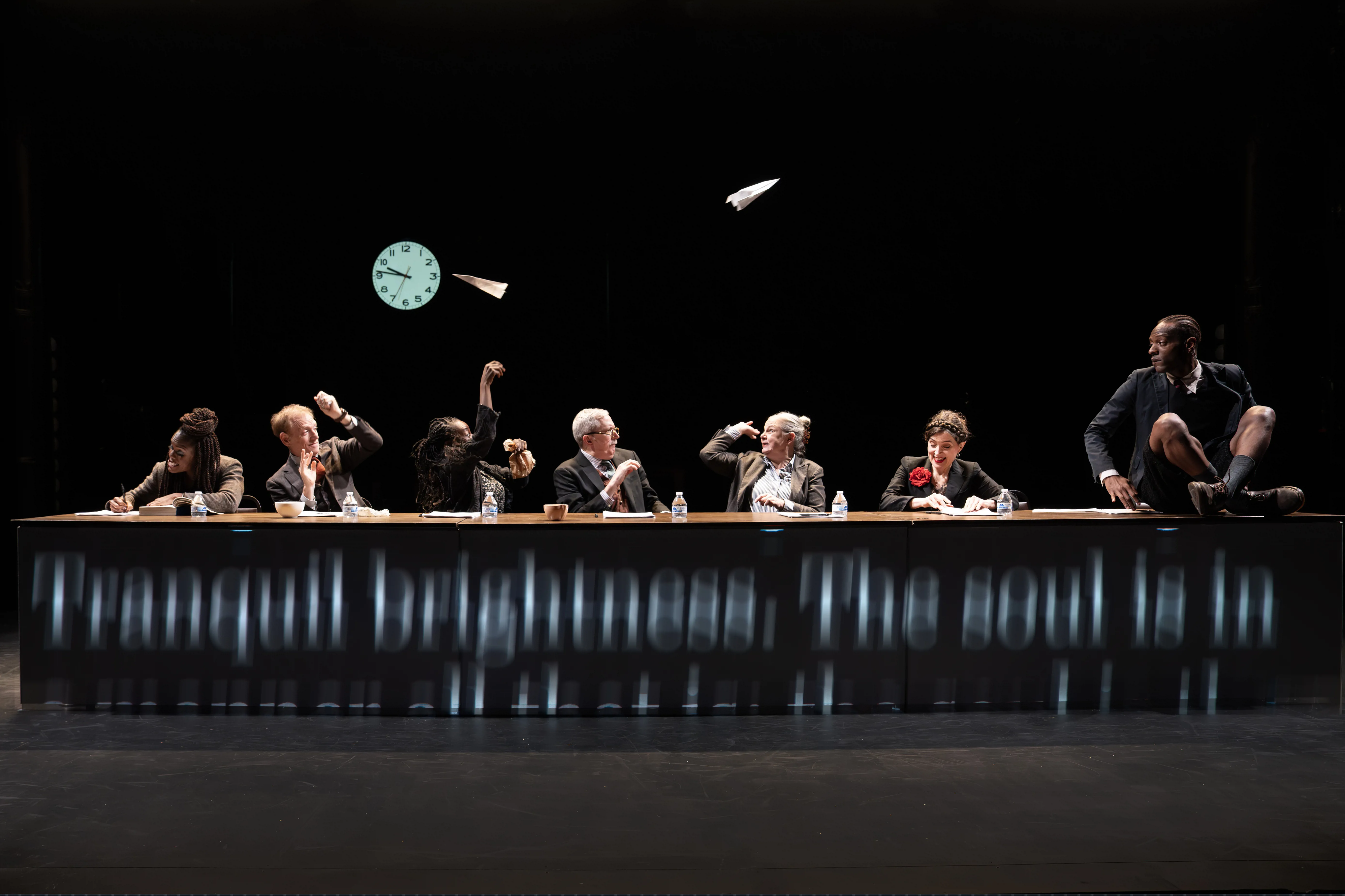 The company of Elevator Repair Service’s ULYSSES at The Public Theater, in partnership with Under The Radar festival. Photo credit: Joan Marcus.