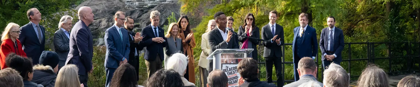 Elected Officials and Public Theater Leadership speaking at the ground breaking event