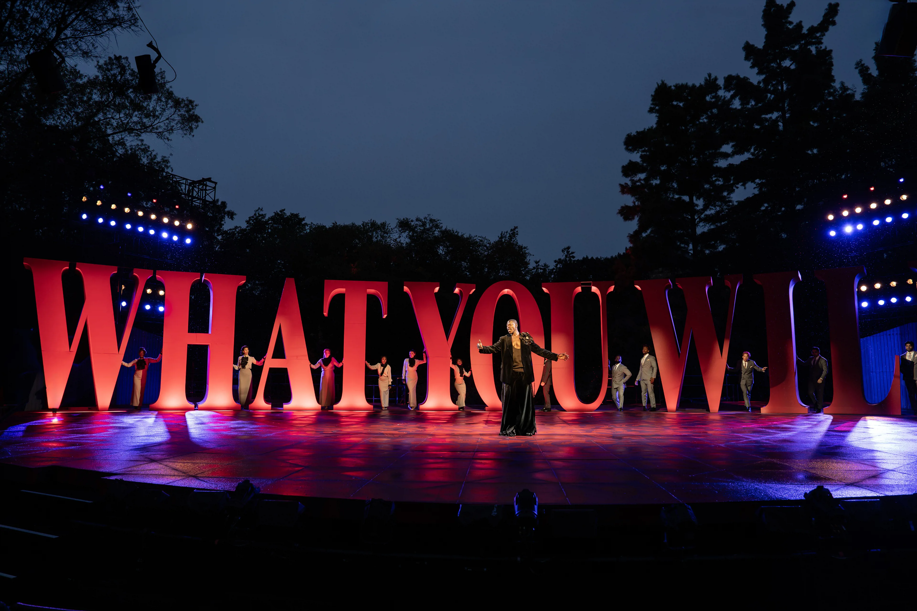 Moses Sumney in the Free Shakespeare in the Park production of TWELFTH NIGHT, directed by Saheem Ali, which has reopened the revitalized Delacorte Theater and runs through September 14. Photo credit: Joan Marcus.