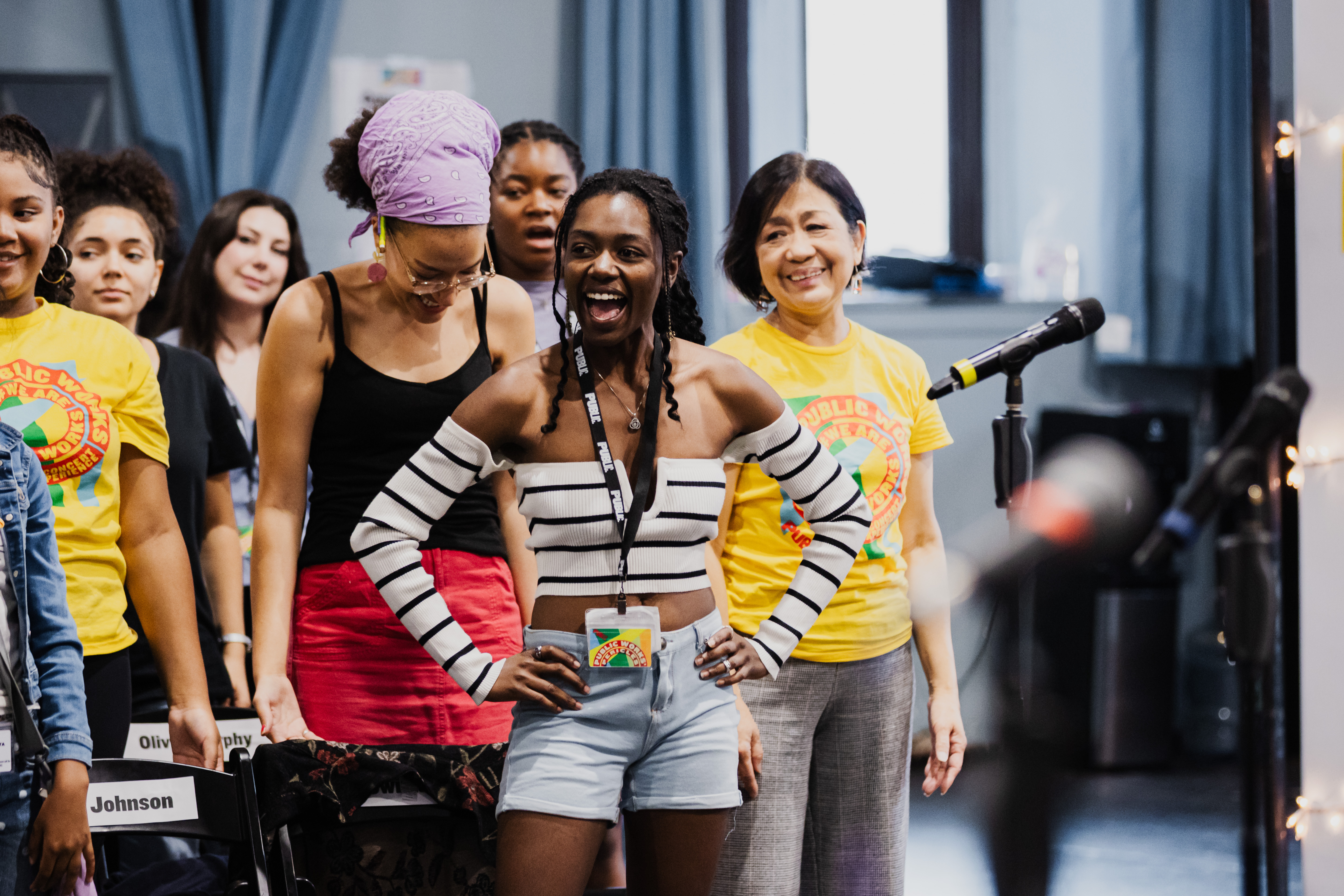 Uwimana Liverpool (foreground) in rehearsal for PERICLES: A Public Works Concert Experience. Photo credit: Marc J. Franklin