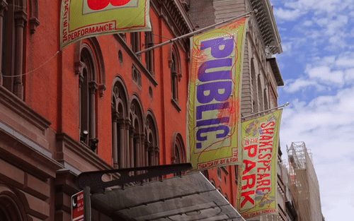 Flags outside the Public Theater